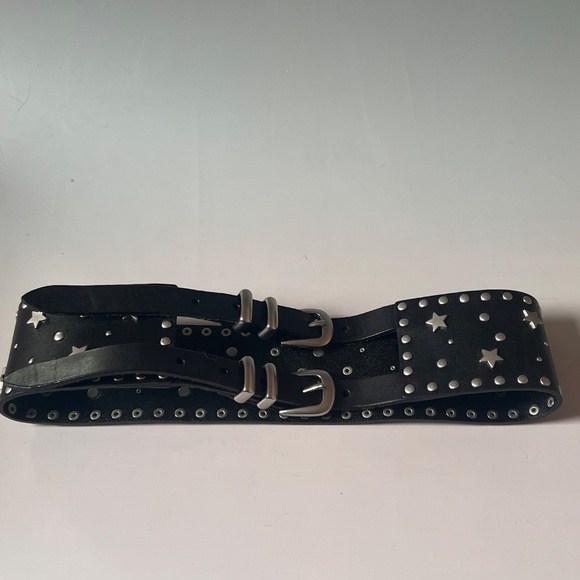 Top Shot Leather Star Studded Waist Belt Black Leather Silver Studs Grunge main image 12